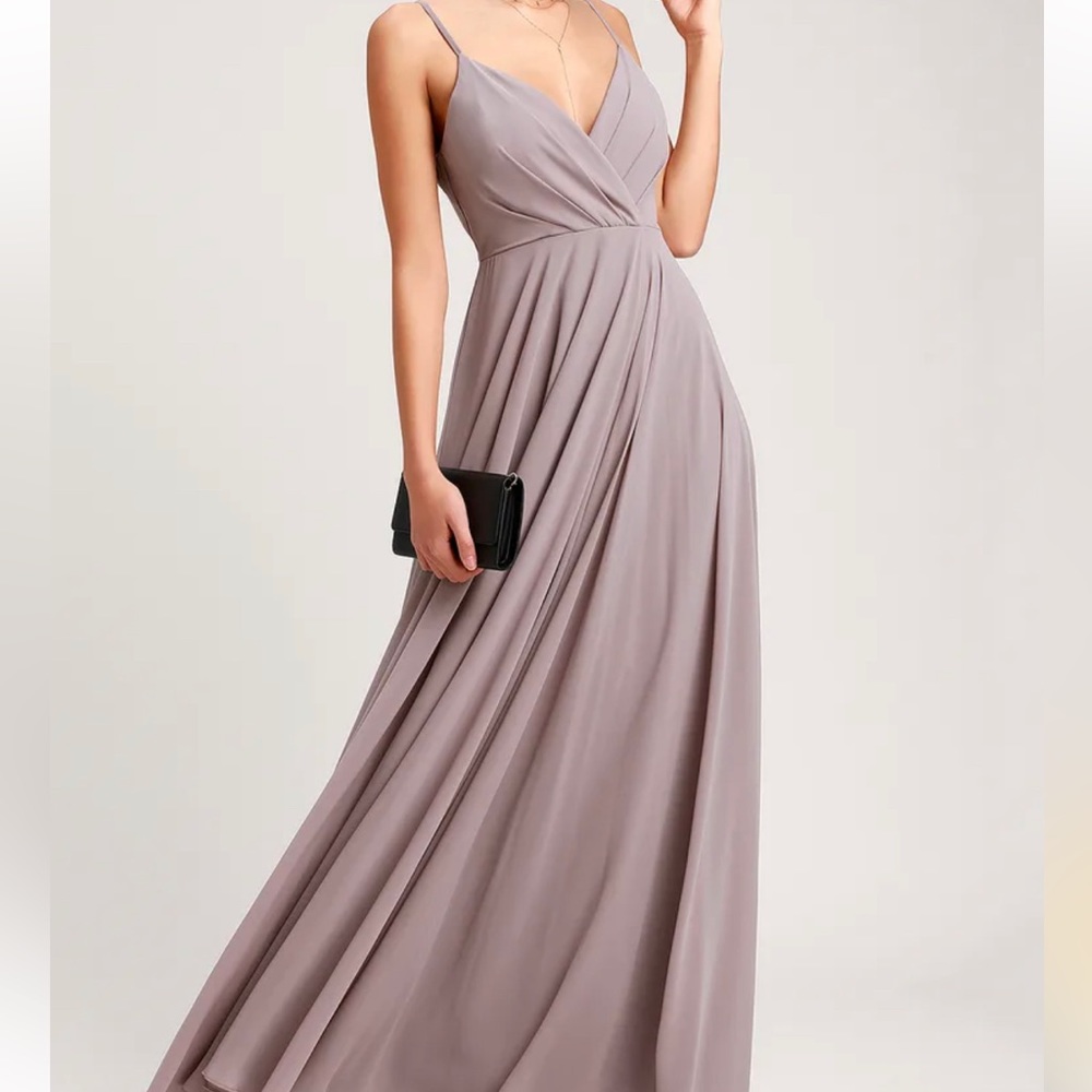 LuLus All About Love Taupe Maxi Dress (S)